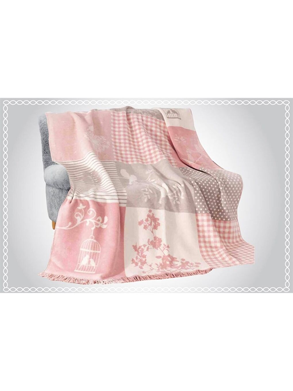 Beyaz Çift Kişilik Pamuklu Battaniye 180x220 Rene-1