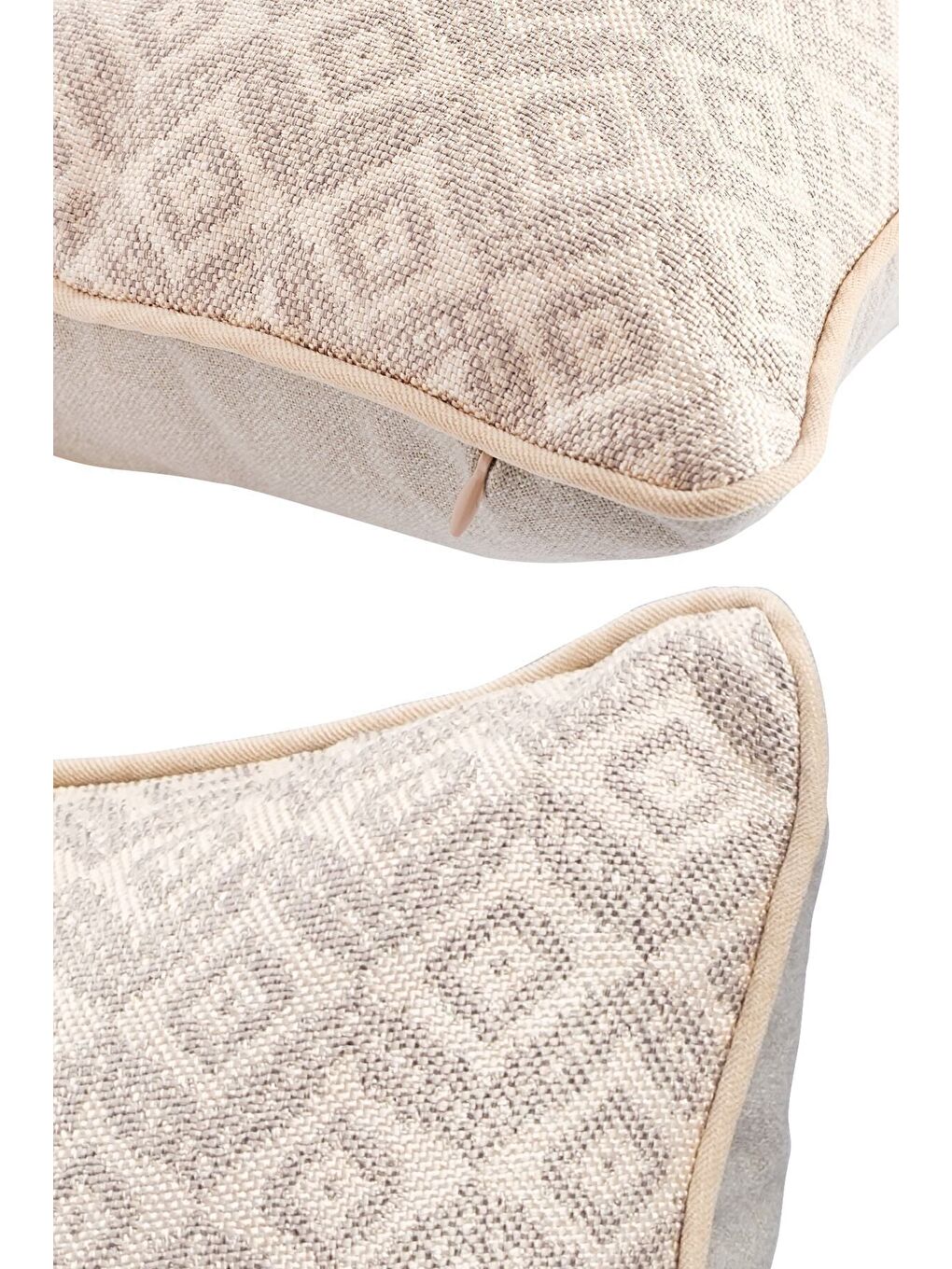 Bej Özel Tasarım 43x43 Dokuma Kırlent Kılıfı Biyeli Gizli Fermuarlı Dekoratif Salon-2