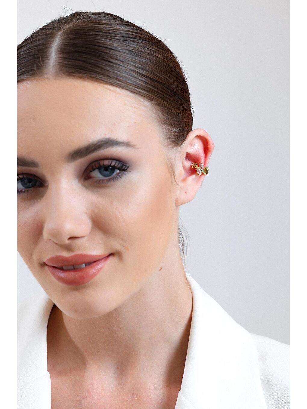 Aurrari Sarı Kadın Oval Zirkon Taşlı Gül EarCuff - 2