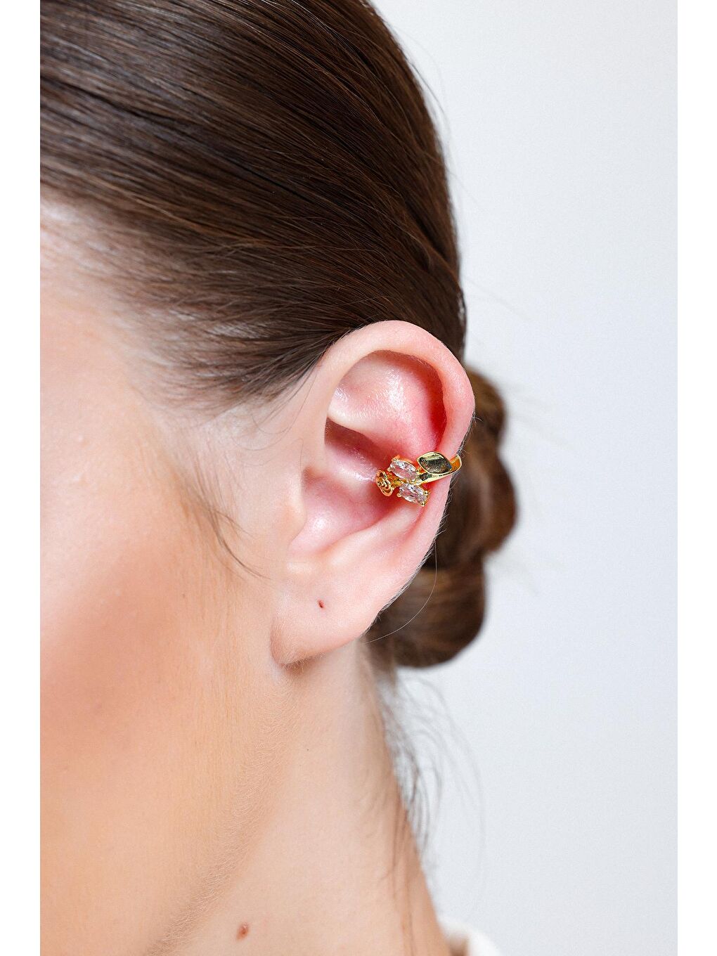 Aurrari Sarı Kadın Oval Zirkon Taşlı Gül EarCuff - 3