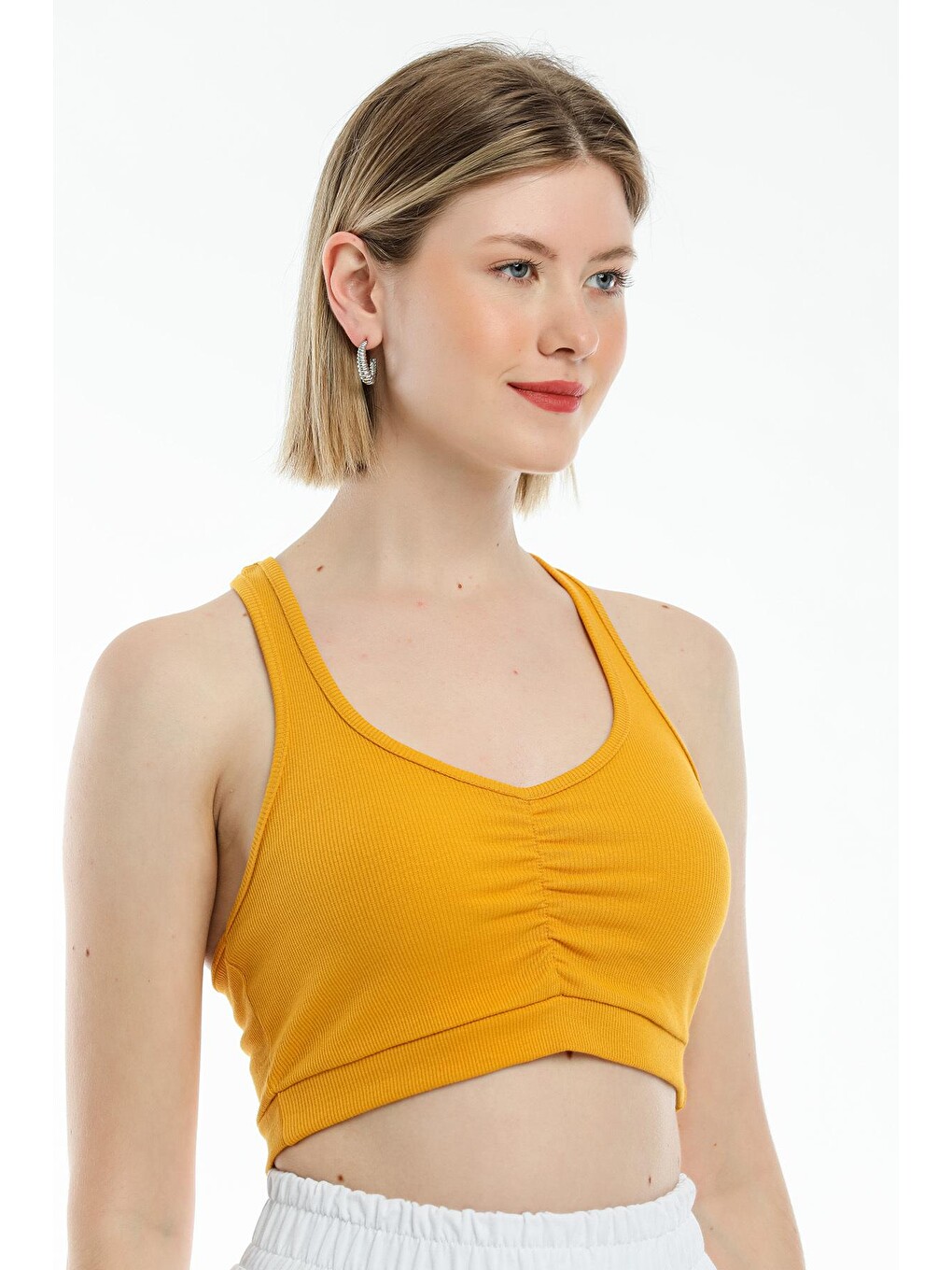 Sarı Kadın Crop Atlet-tişort Spr21y18
