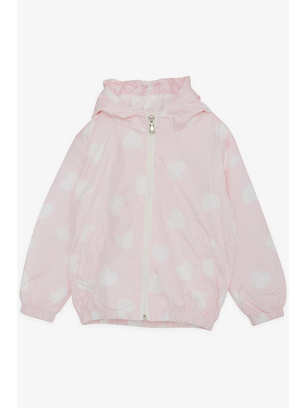 Pembe Kız Çocuk Yağmurluk Kalp Desenli Pudra (1-6 Yaş)