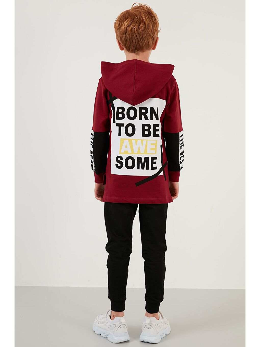 Bordo Pamuklu Baskılı Kapüşonlu Cepli Erkek Çocuk Takım 59211607-4