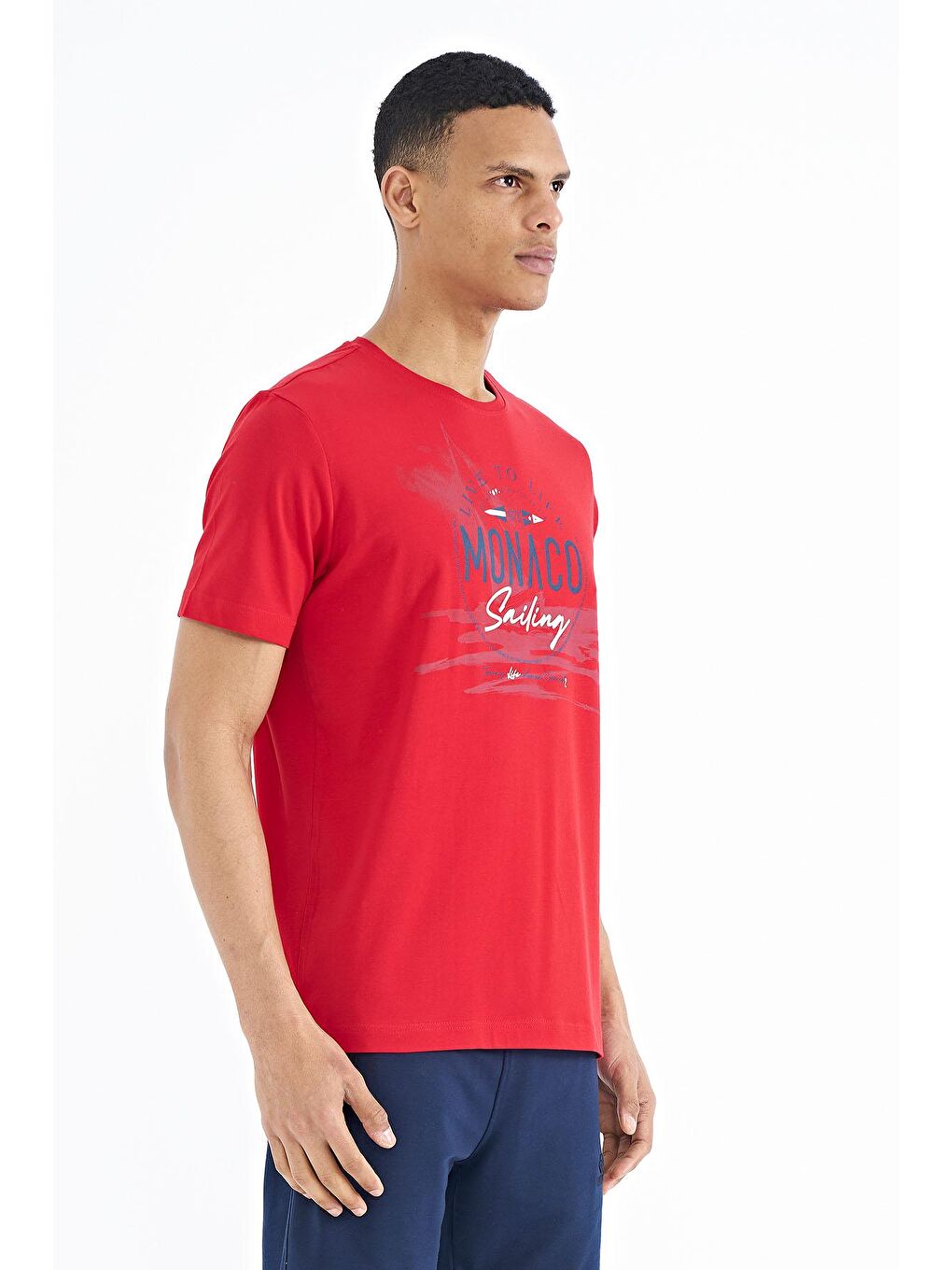 Kırmızı Baskı Detaylı O Yaka Standart Kalıp Erkek Tişört - 88188-3