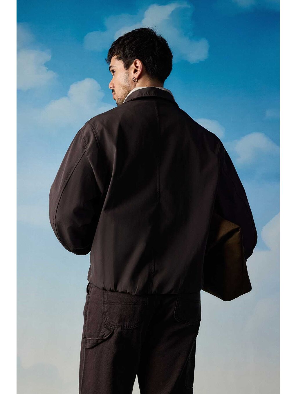 Erkek Kore Oversize Casual Bomber Ceket Kahverengi-3