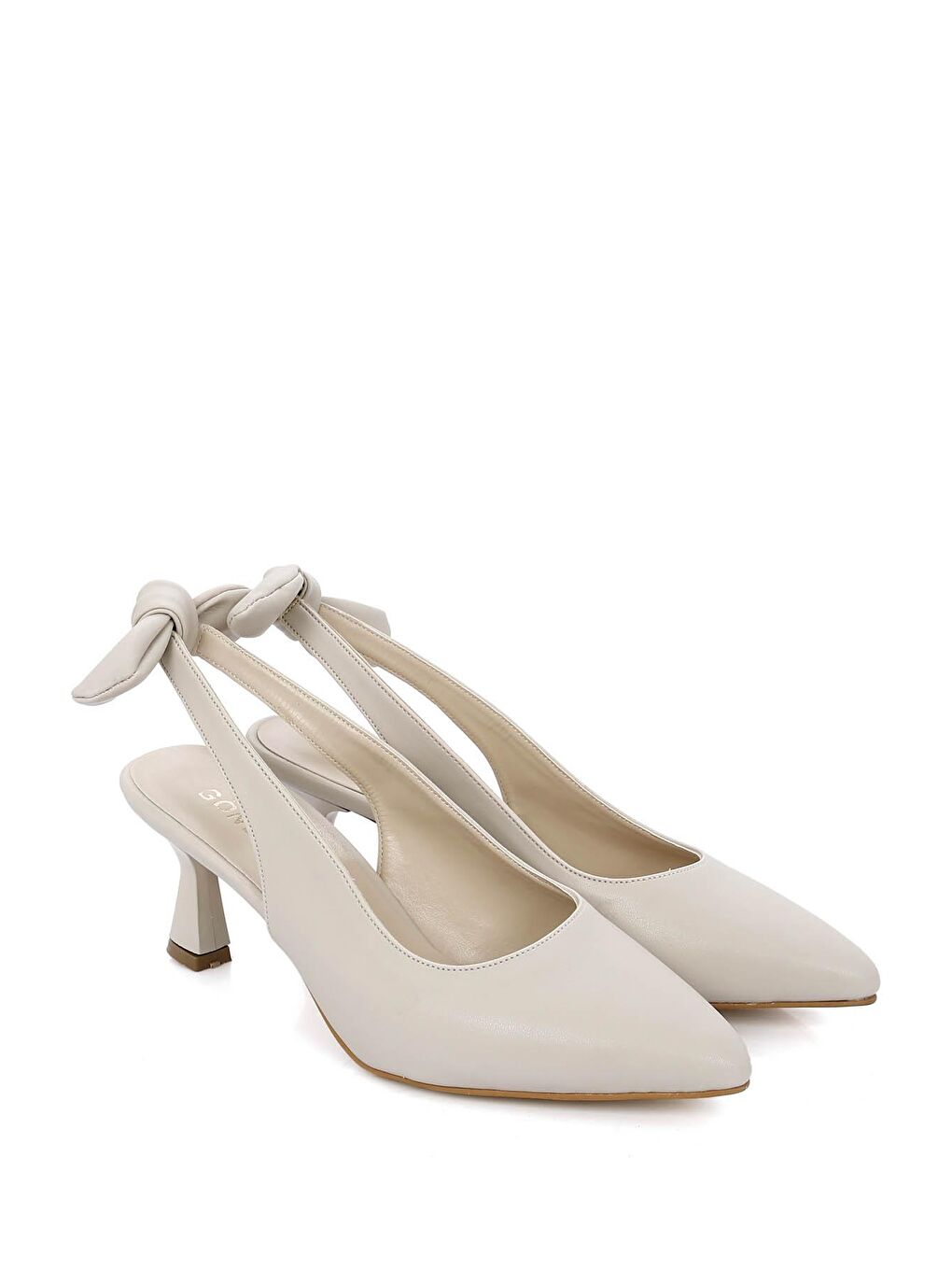 Ekru Gön Sivri Burun Kadeh Ökçe Arkası Açık Kadın Ayakkabı 38119-4