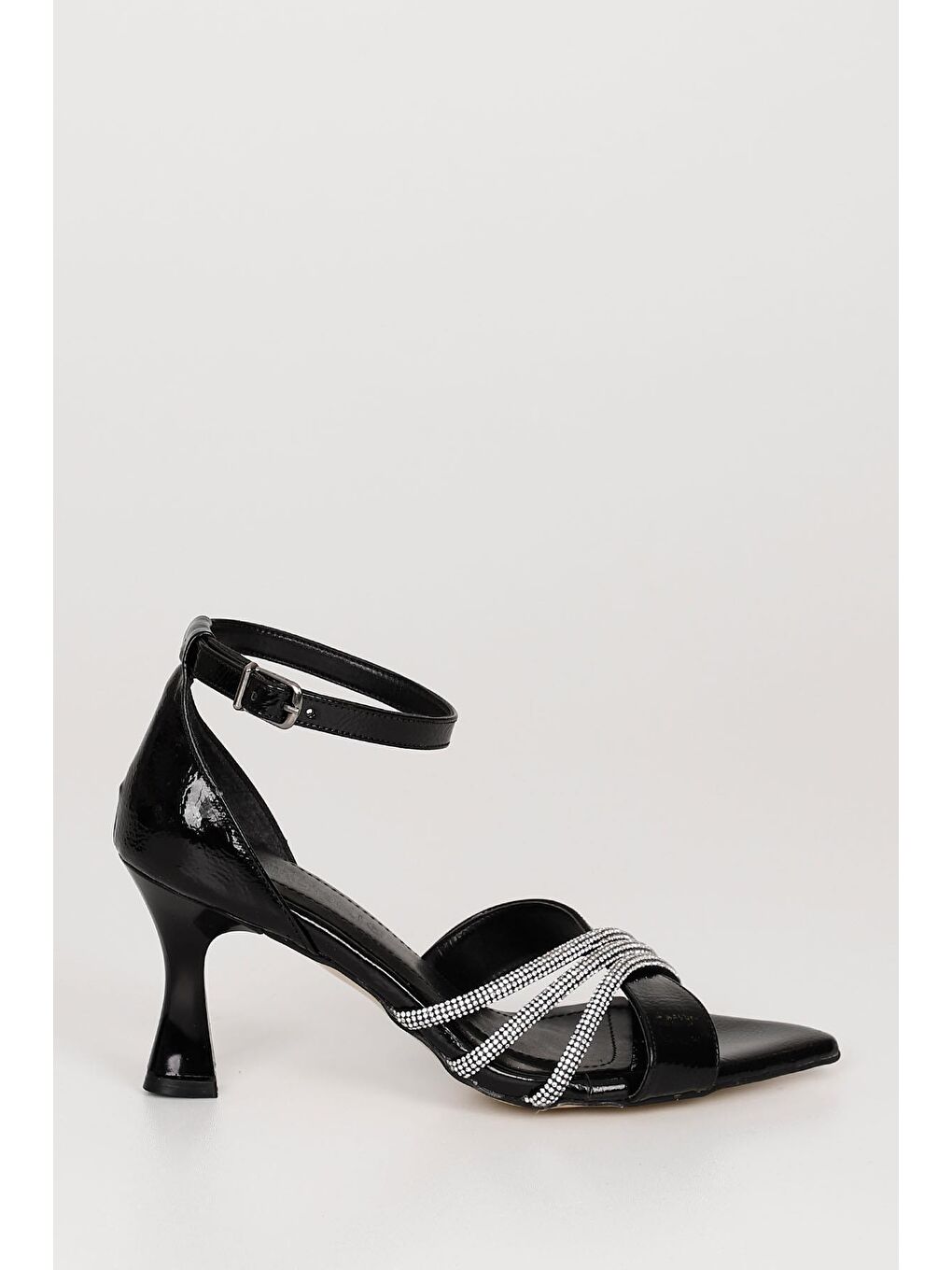 Siyah Gön Sivri Burun Kadeh Ökçe Blek Bağlı Kadın Ayakkabı 39185-3