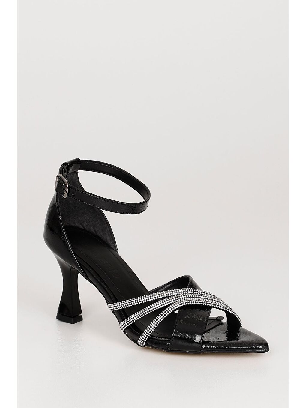 Siyah Gön Sivri Burun Kadeh Ökçe Blek Bağlı Kadın Ayakkabı 39185-4