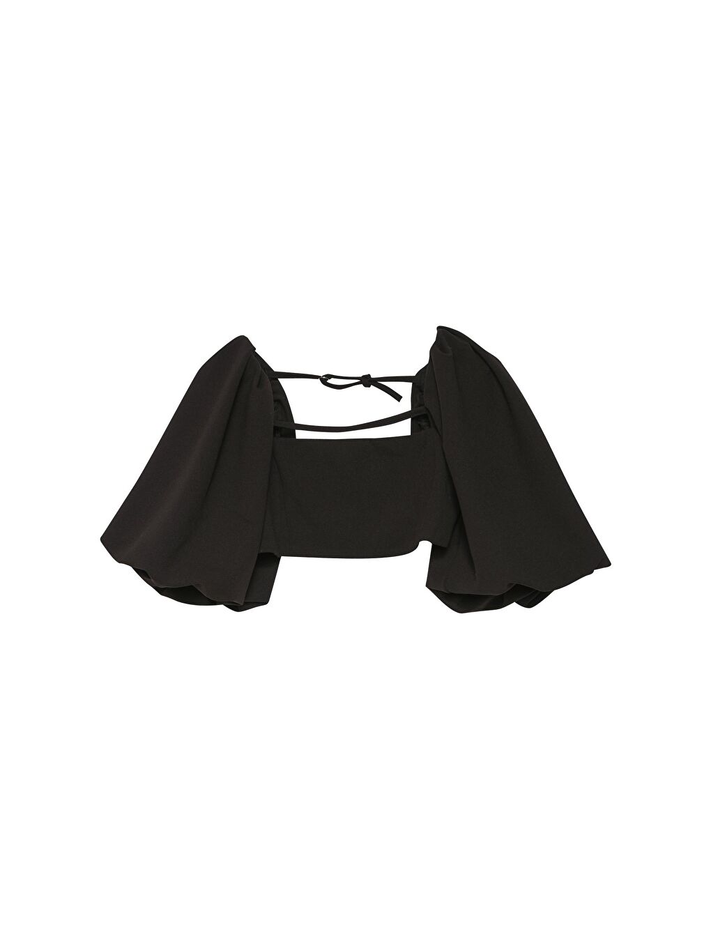 Balon Kol Crop Bluz Siyah