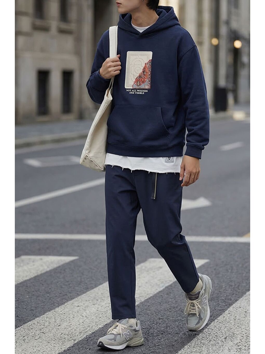 Erkek Beli Lastikli Tecno Kumaş Slim Fit Pantolon Lacivert-2