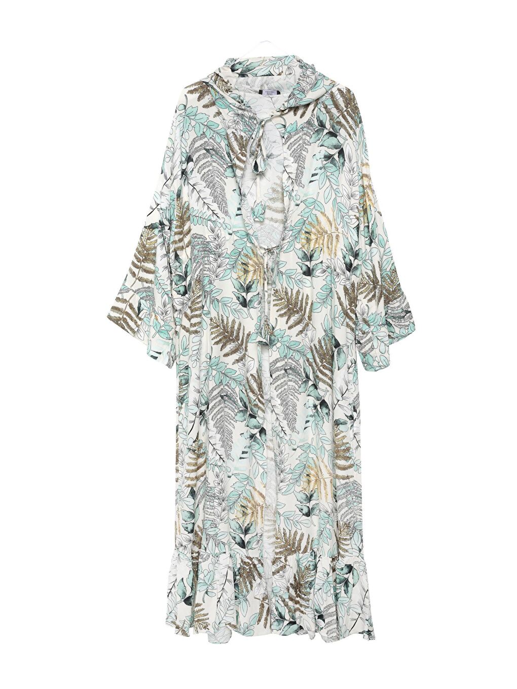 Desenli Kapüşonlu Kimono Yeşil