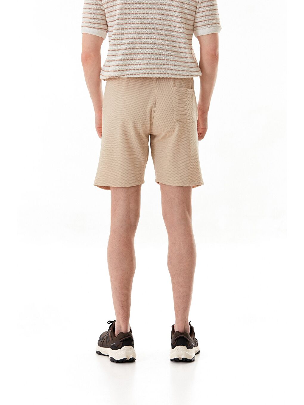 Bej Petek Kumaş Beli Bağlamalı Cepli Şort-4