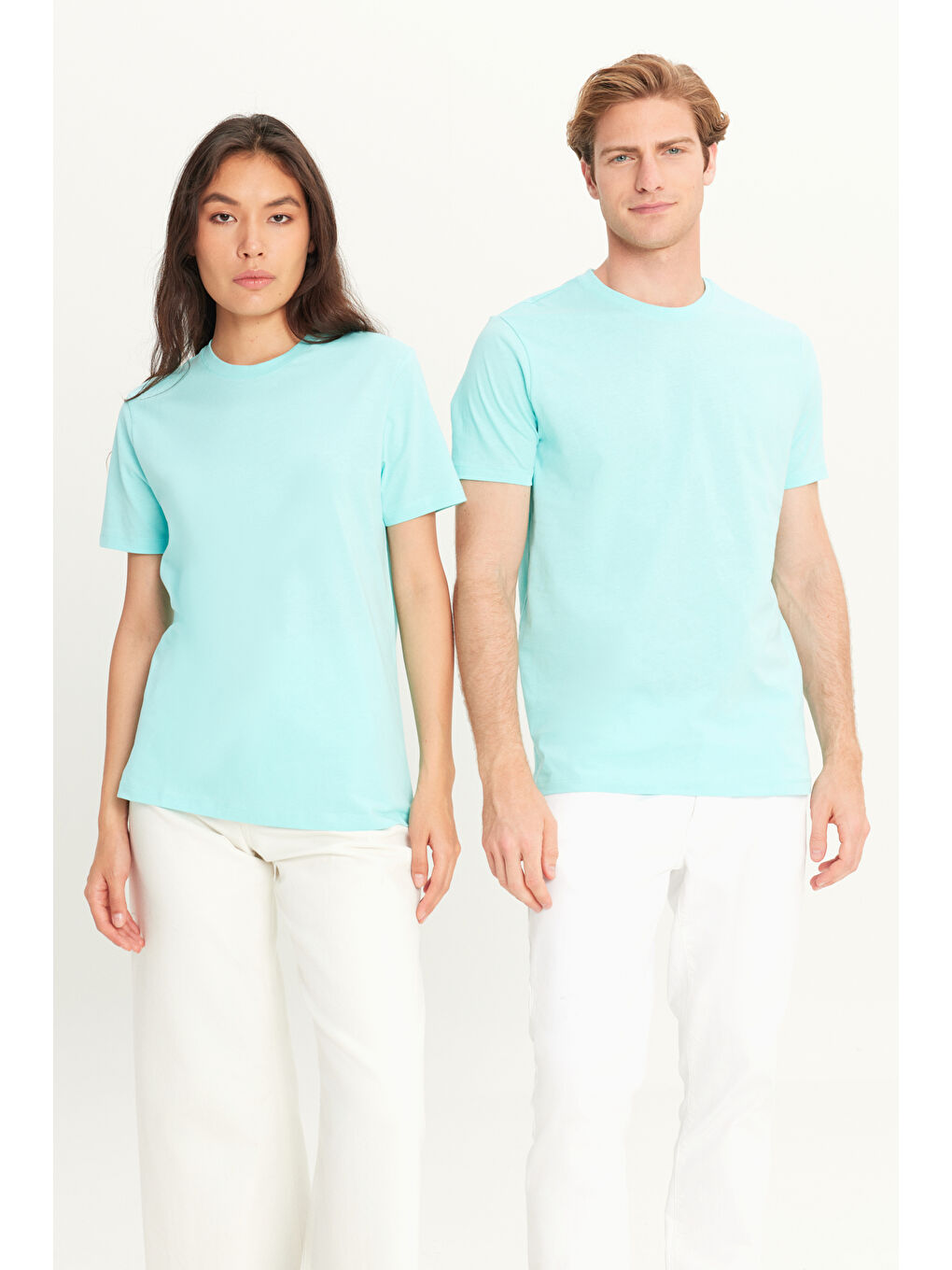 Erkek Turkuaz Slim Fit Dar Kesim %100 Pamuk Bisiklet Yaka Kısa Kollu Tişört-1