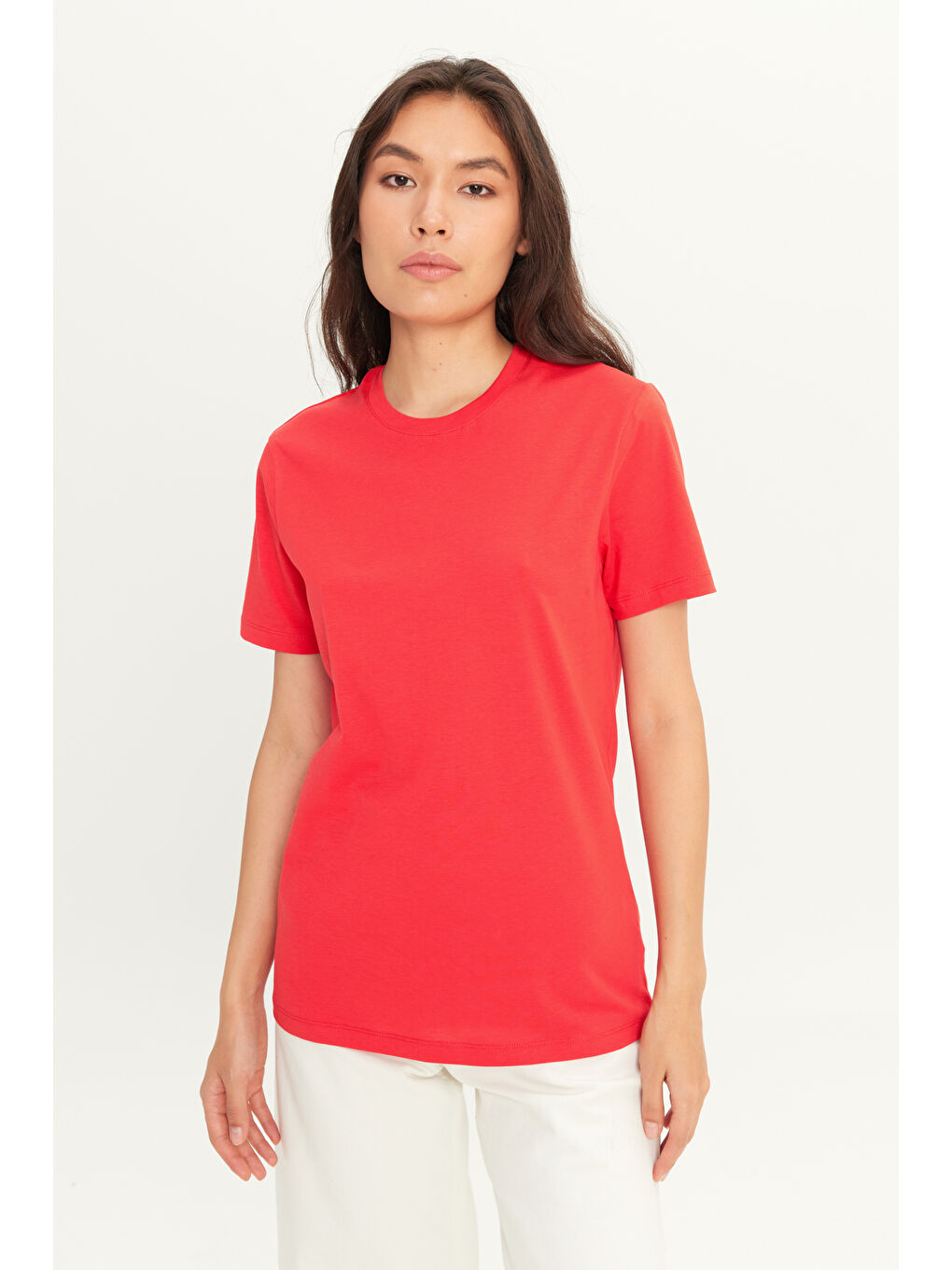 Erkek Kırmızı Slim Fit Dar Kesim %100 Pamuk Bisiklet Yaka Kısa Kollu Tişört-5