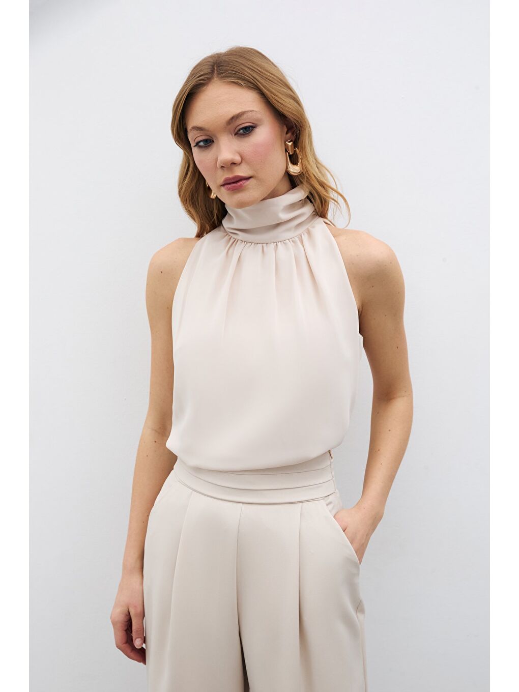 Kolsuz Salaş Bluz - Bej-1
