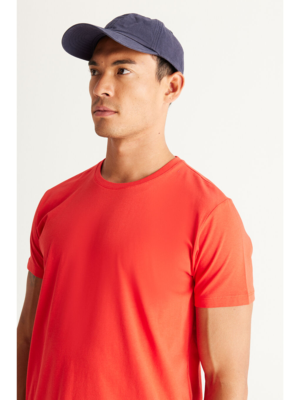 Erkek Kırmızı Slim Fit Dar Kesim %100 Pamuk Bisiklet Yaka Kısa Kollu Tişört-6