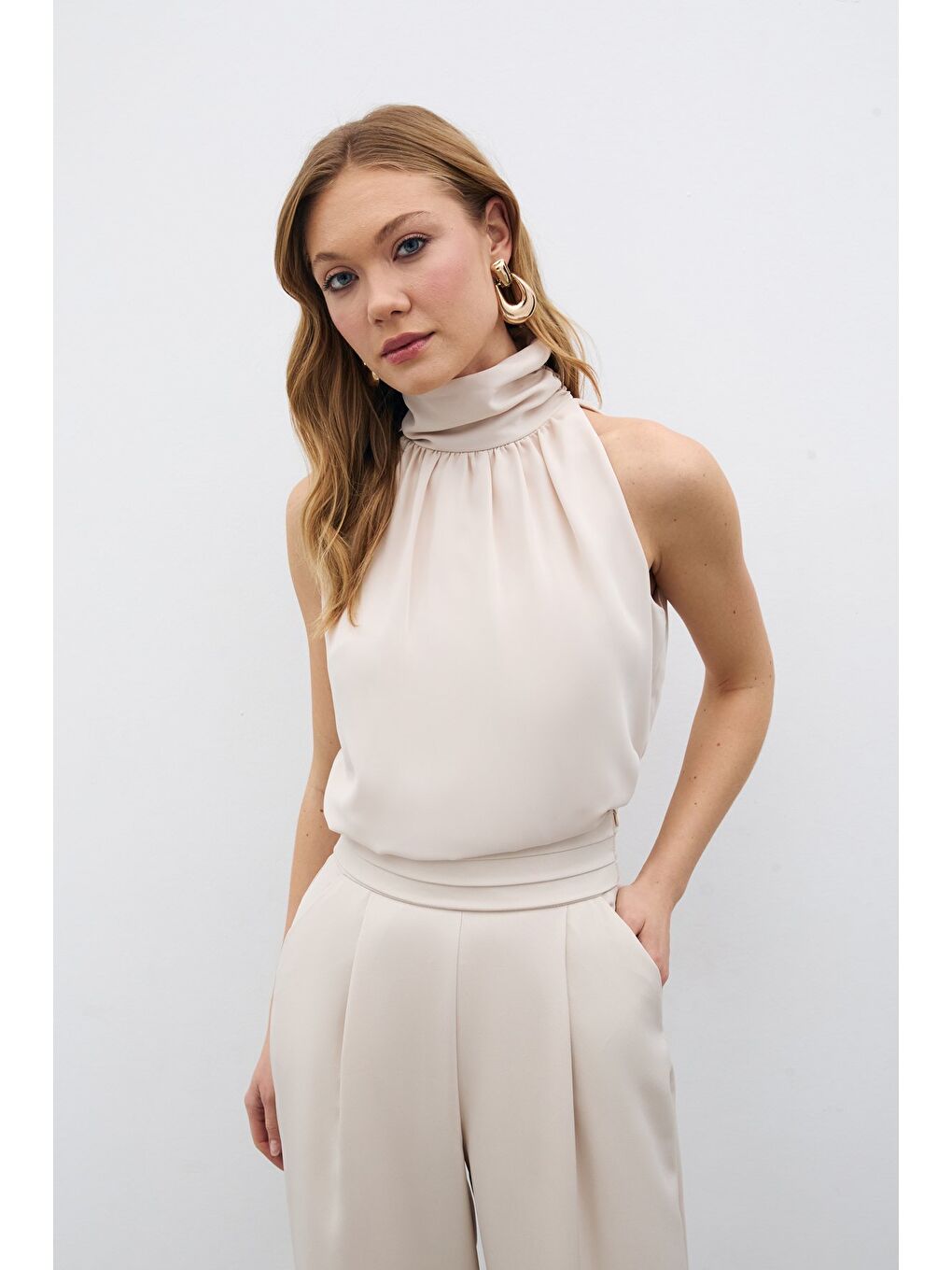 Kolsuz Salaş Bluz - Bej-2