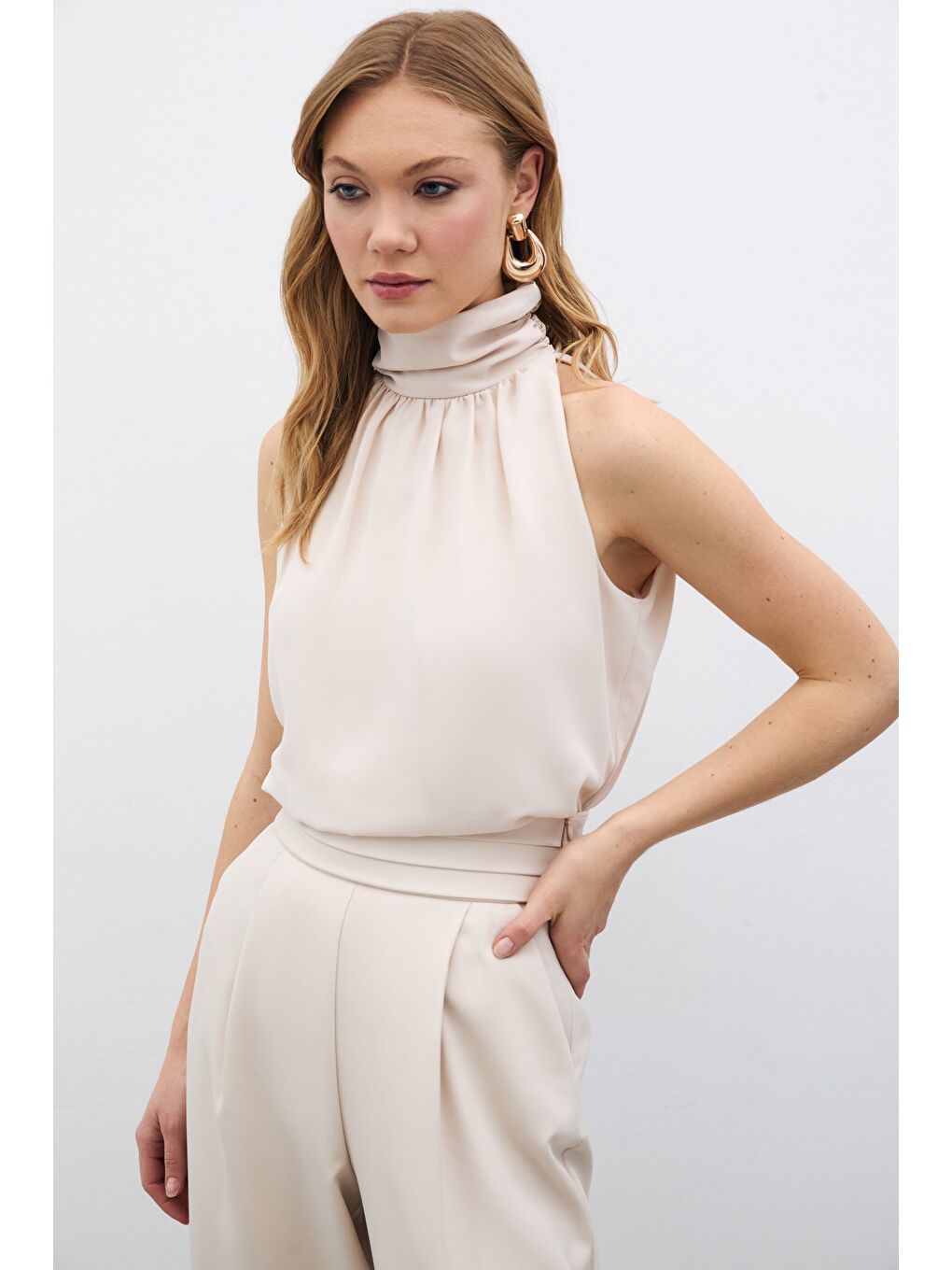 Kolsuz Salaş Bluz - Bej-3