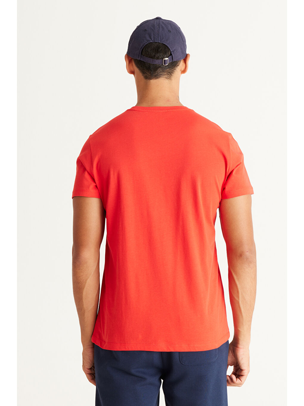 Erkek Kırmızı Slim Fit Dar Kesim %100 Pamuk Bisiklet Yaka Kısa Kollu Tişört-11