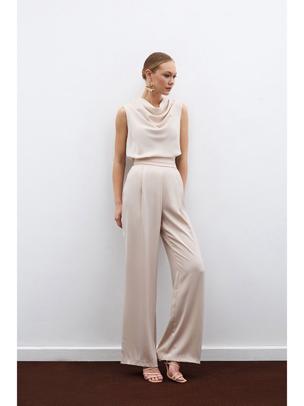 Degaje Yaka Kolsuz Bluz - Bej-4