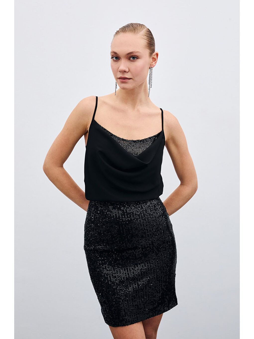 SATEEN Degaje Yaka Bluz - Siyah - 1