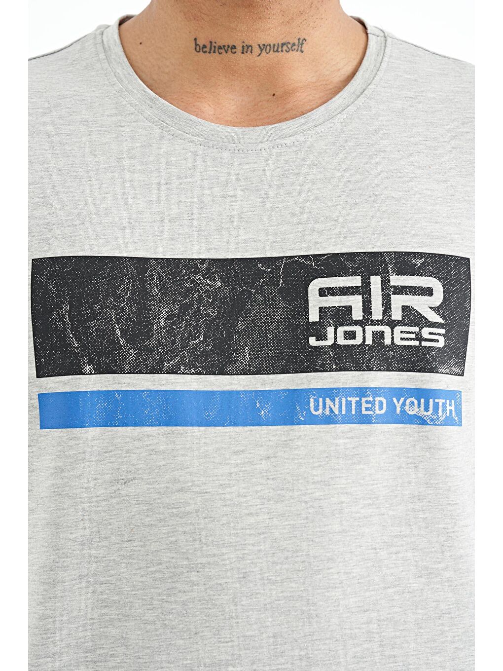 AIR JONES Gri Luke Gri Melanj O Yaka Erkek T-Shirt - 88221 - 1