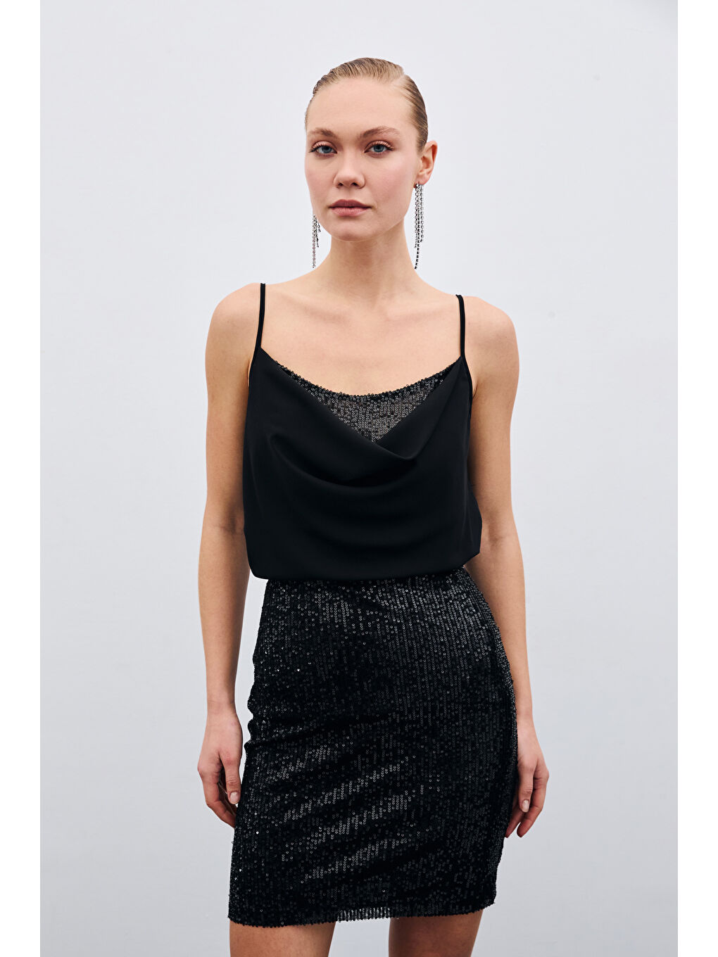 SATEEN Degaje Yaka Bluz - Siyah - 2