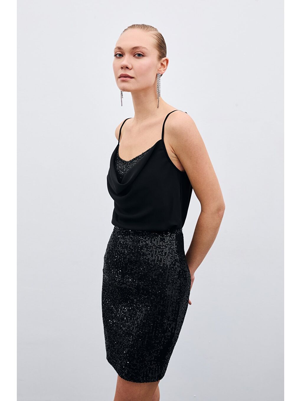 SATEEN Degaje Yaka Bluz - Siyah - 3
