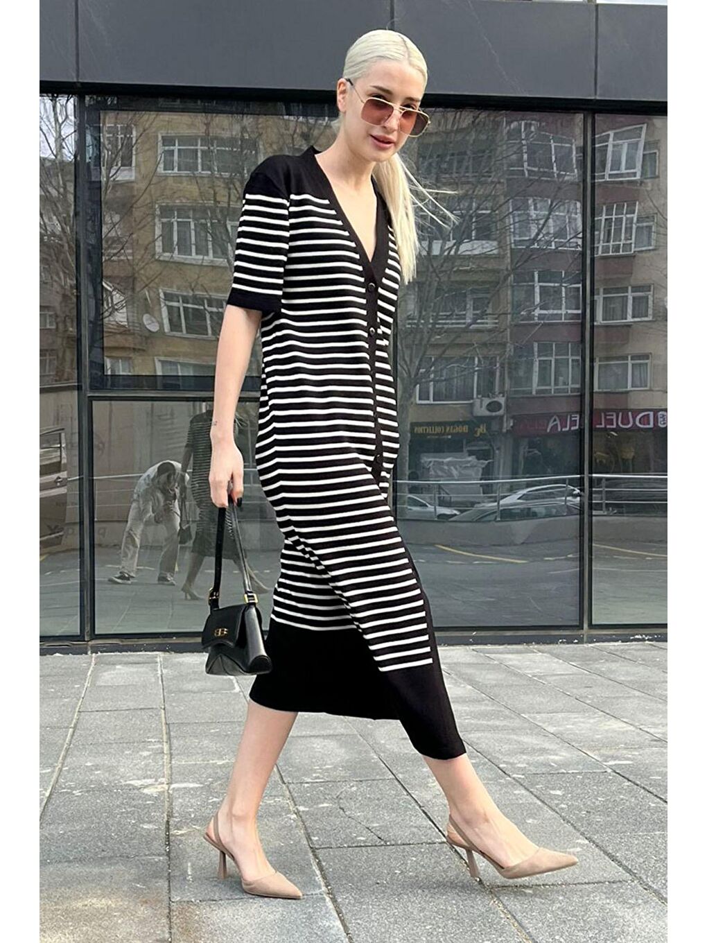 Siyah Düğmeli Triko Kadın Elbise Mg1648-4