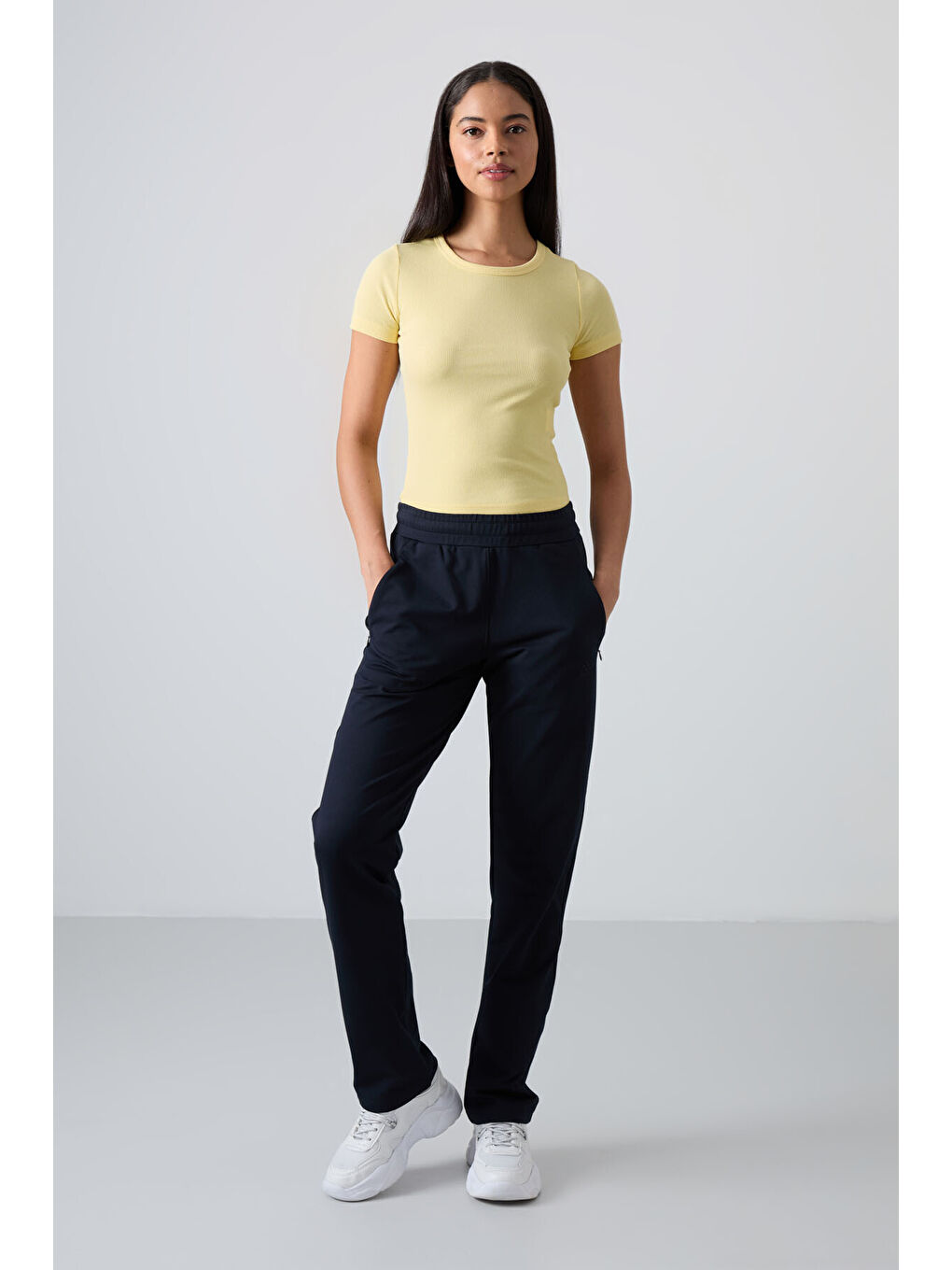 Lacivert Gizli Fermuar Cepli Rahat Form Klasik Paça Kadın Eşofman Alt - 94148