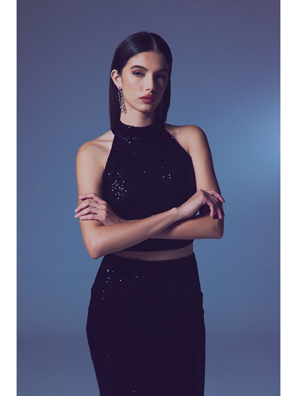 SATEEN Kolsuz Payetli Bluz - Siyah - 5