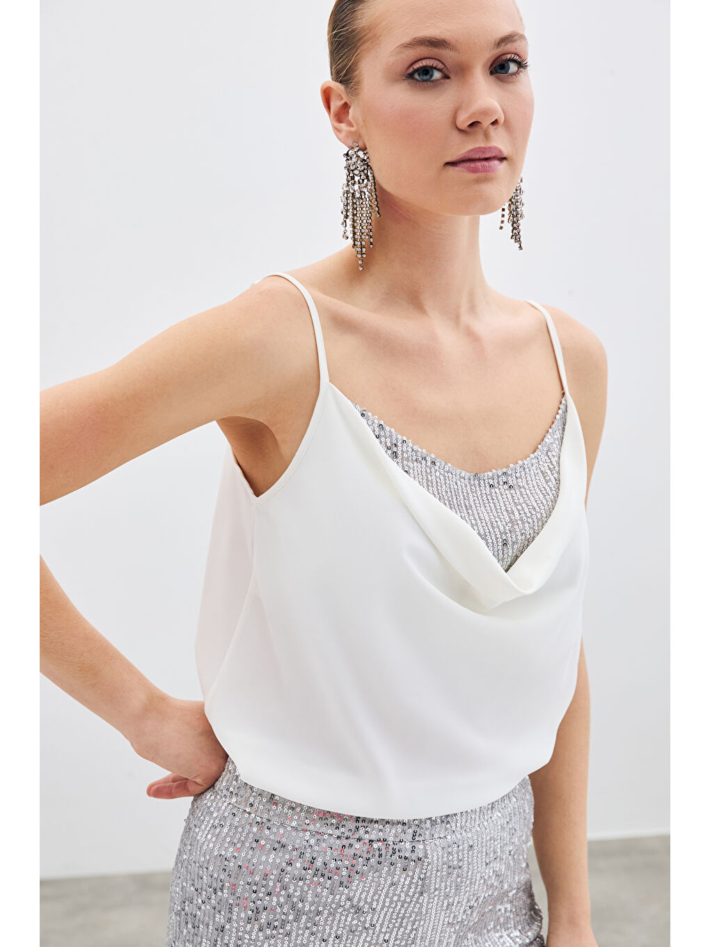 SATEEN Degaje Yaka Bluz - Ekru - 4