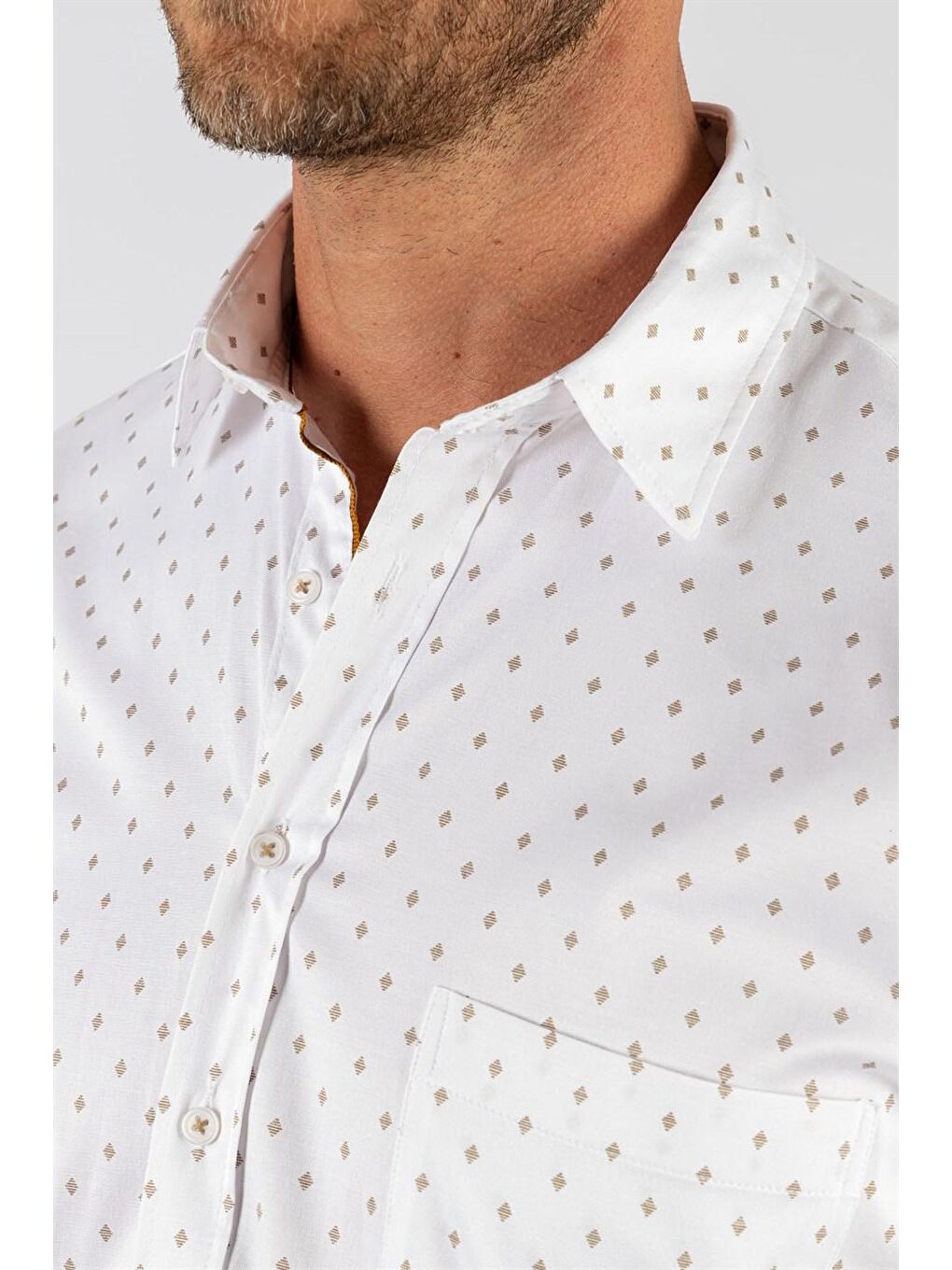 Klasik Fit Pamuklu Kolay Ütü Baskılı Erkek Beyaz Gömlek-3