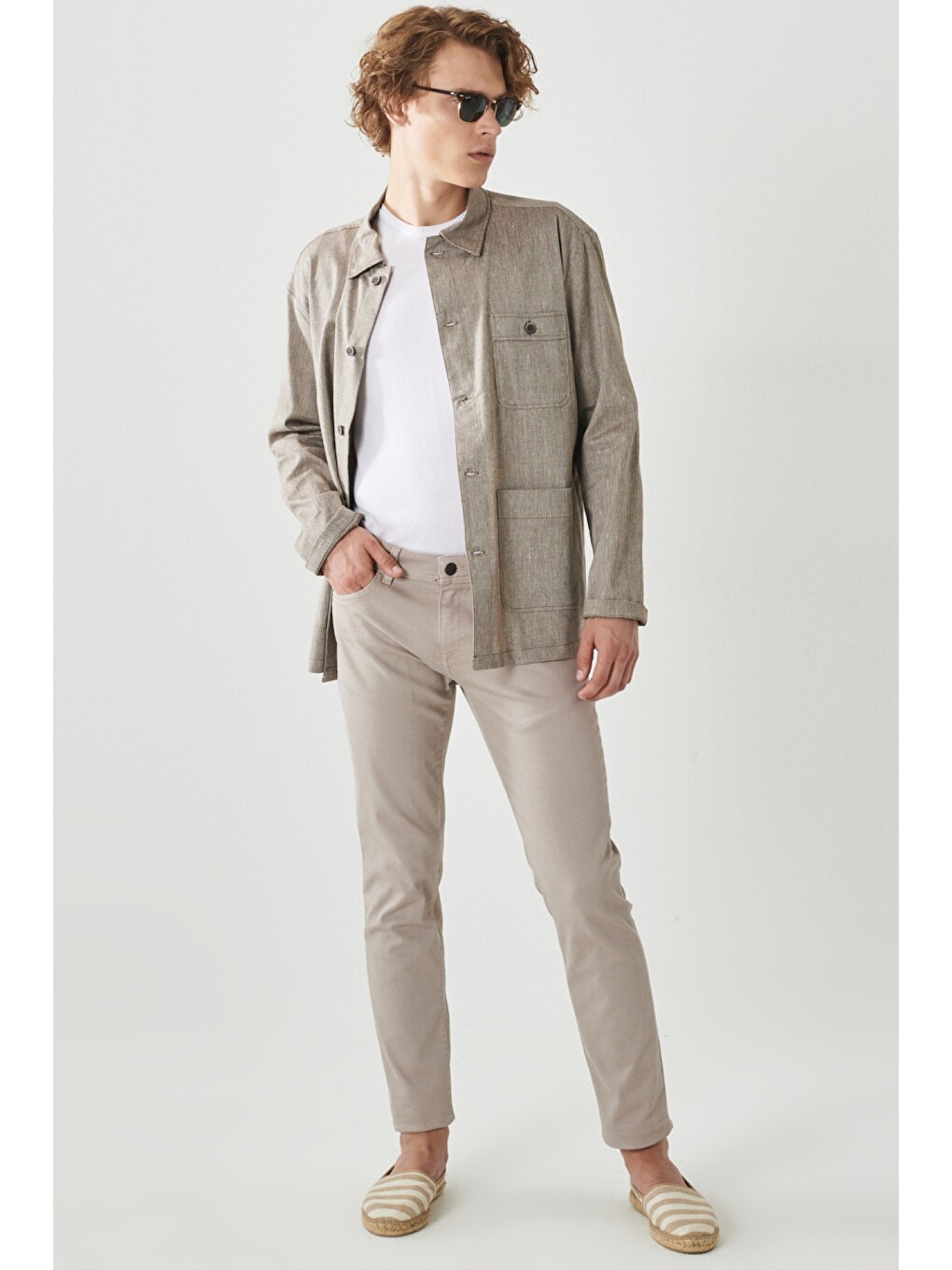 Bej Erkek Taş 360 Derece Her Yöne Esneyen Slim Fit Dar Kesim Pamuklu Rahat Pantolon