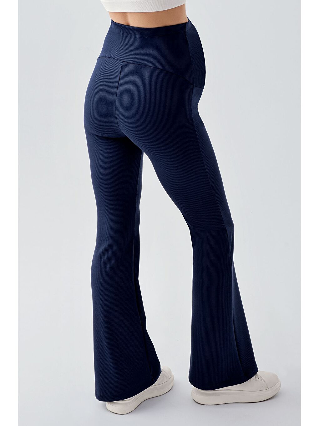 Lacivert Fitilli Termal Şardonlu Sıcak Tutan Esnek Beli Ayarlanabilir Kışlık İspanyol Paça Hamile Tayt F15-1