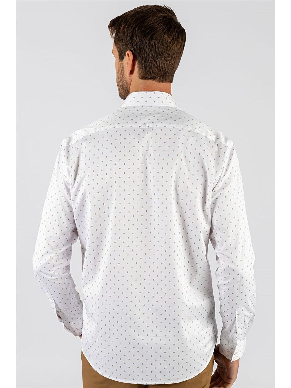 Klasik Fit Pamuklu Kolay Ütü Baskılı Erkek Beyaz Gömlek-4
