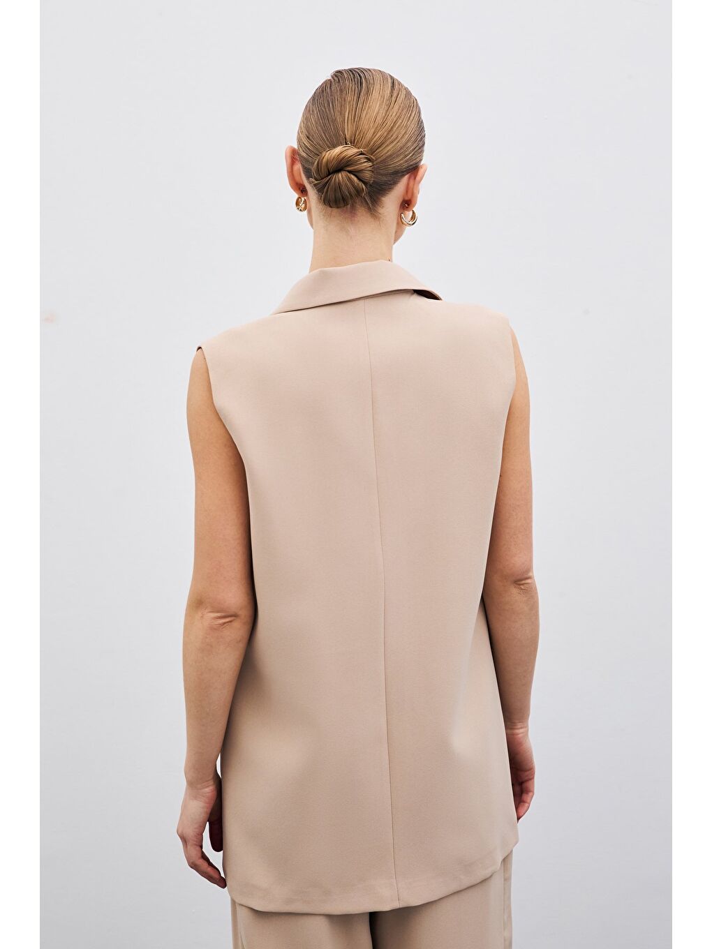 Düğme Detaylı Salaş Yelek - Bej-4