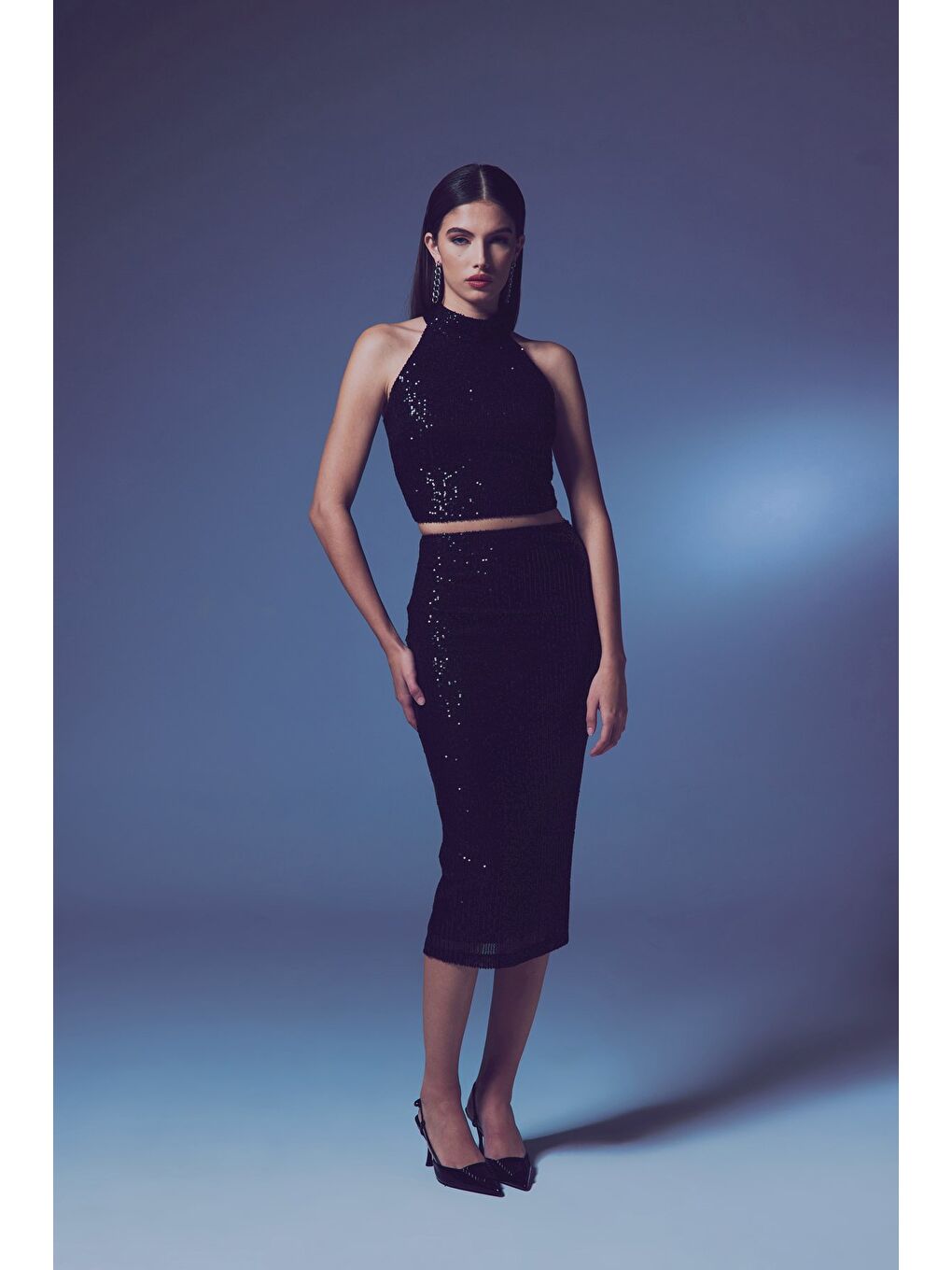 Payet Detaylı Kalem Etek - Siyah-3