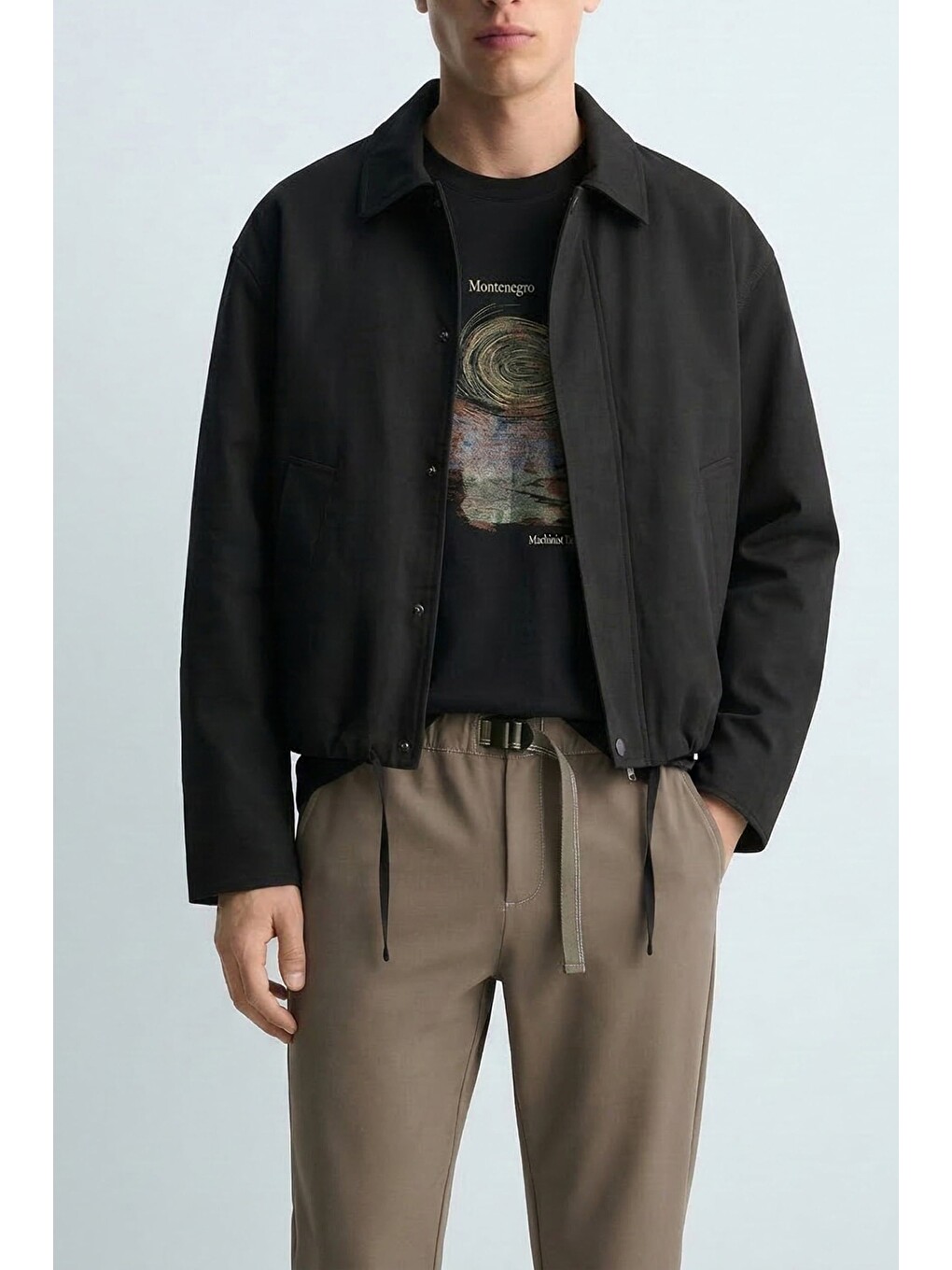 Erkek Kore Oversize Casual Bomber Ceket Siyah-2