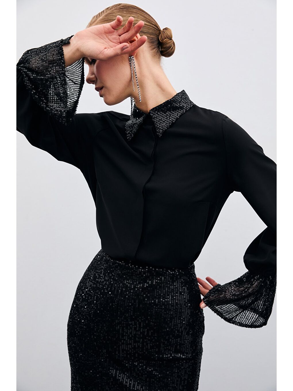 Payet Detaylı Gömlek - Siyah-2