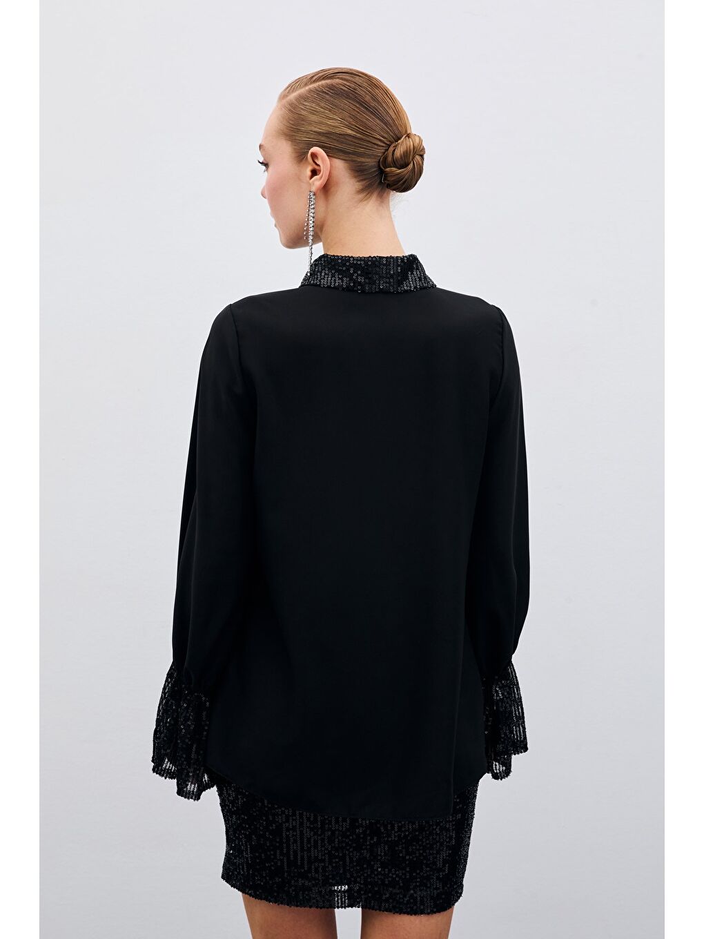 Payet Detaylı Gömlek - Siyah-7