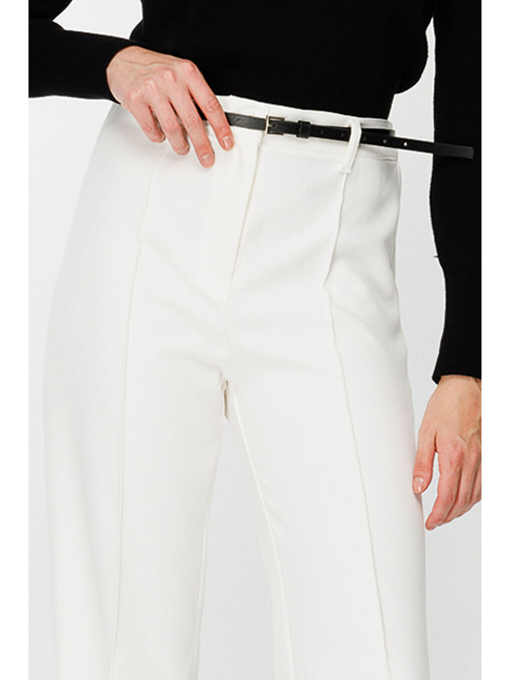 Dikiş Detaylı Beyaz Palazzo Pantolon-1