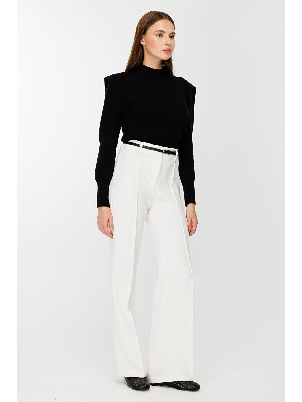 Dikiş Detaylı Beyaz Palazzo Pantolon-2