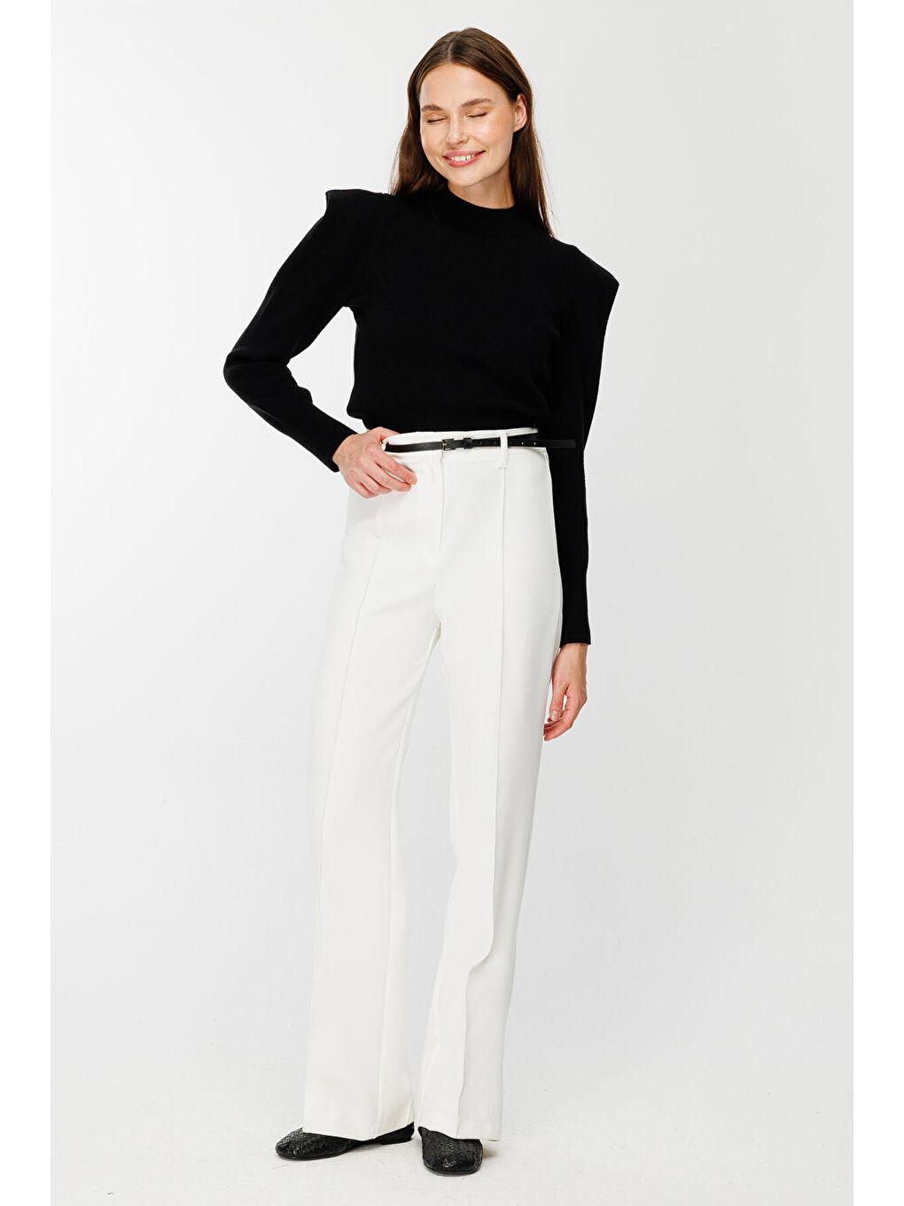 Dikiş Detaylı Beyaz Palazzo Pantolon-3