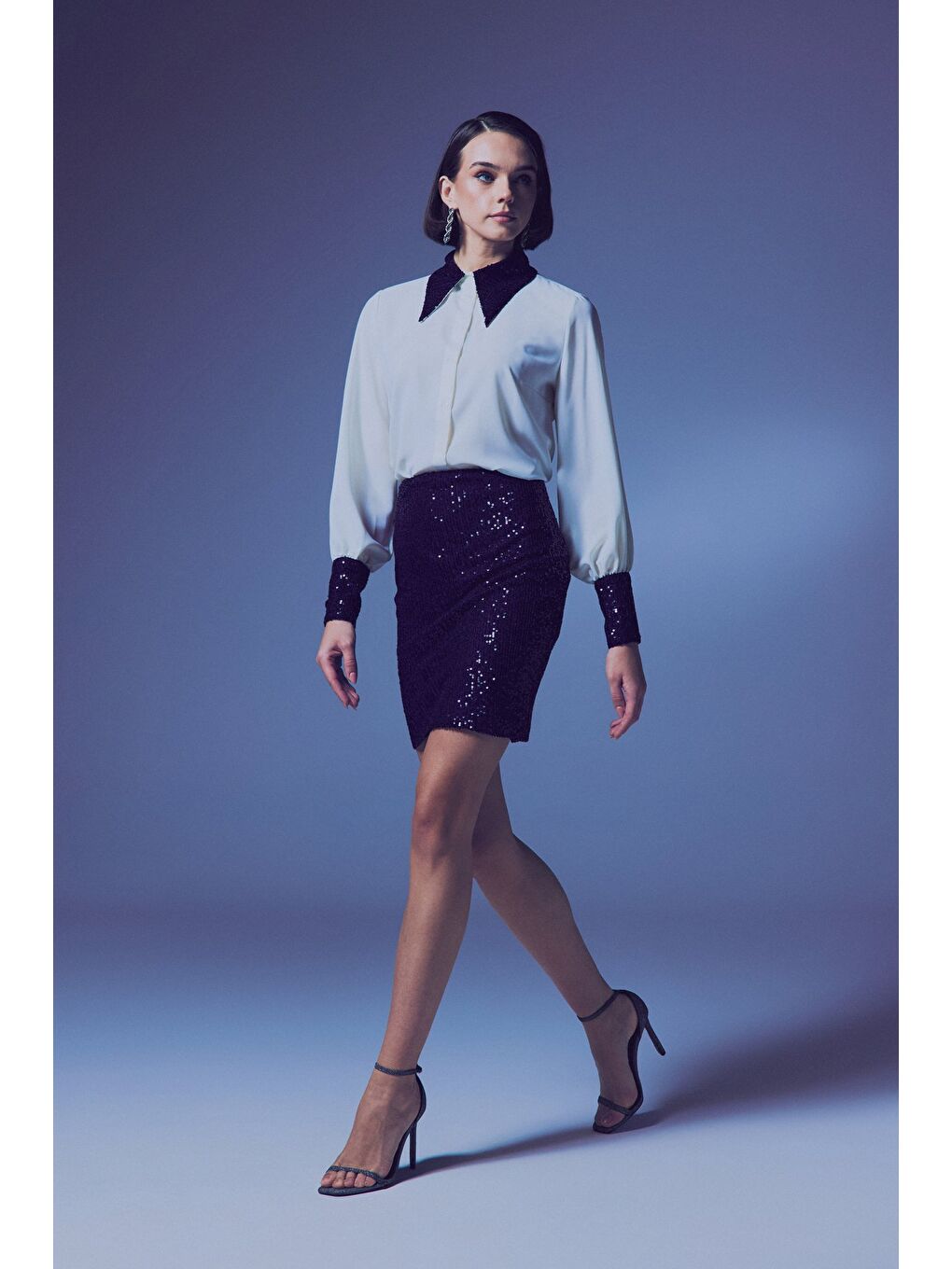 Payetli Mini Etek - Lacivert