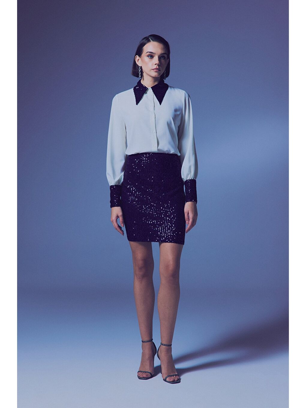 Payetli Mini Etek - Lacivert-1