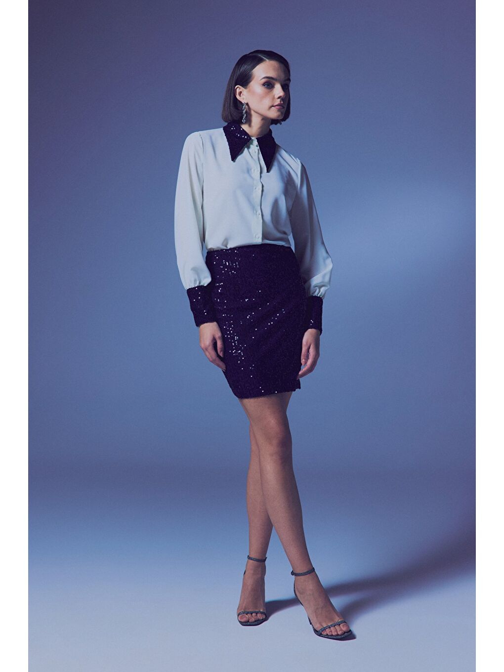 Payetli Mini Etek - Lacivert-2