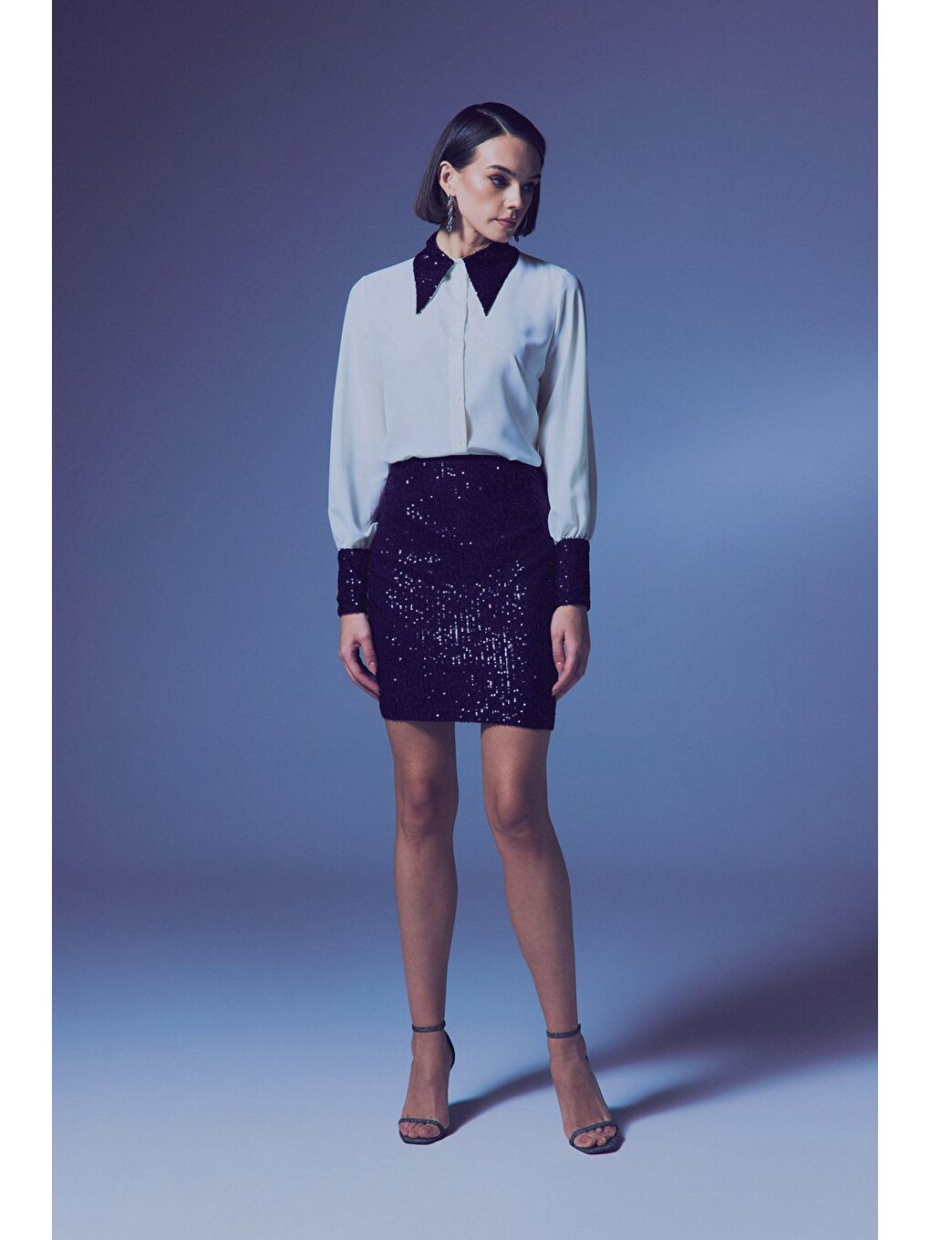 Payetli Mini Etek - Lacivert-3