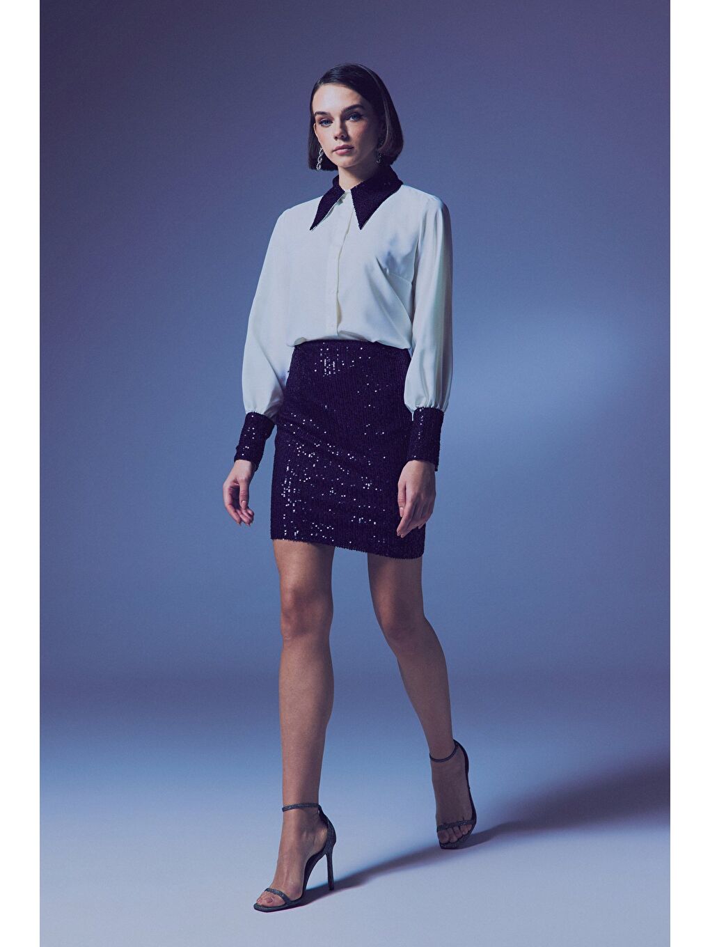 Payetli Mini Etek - Lacivert-4