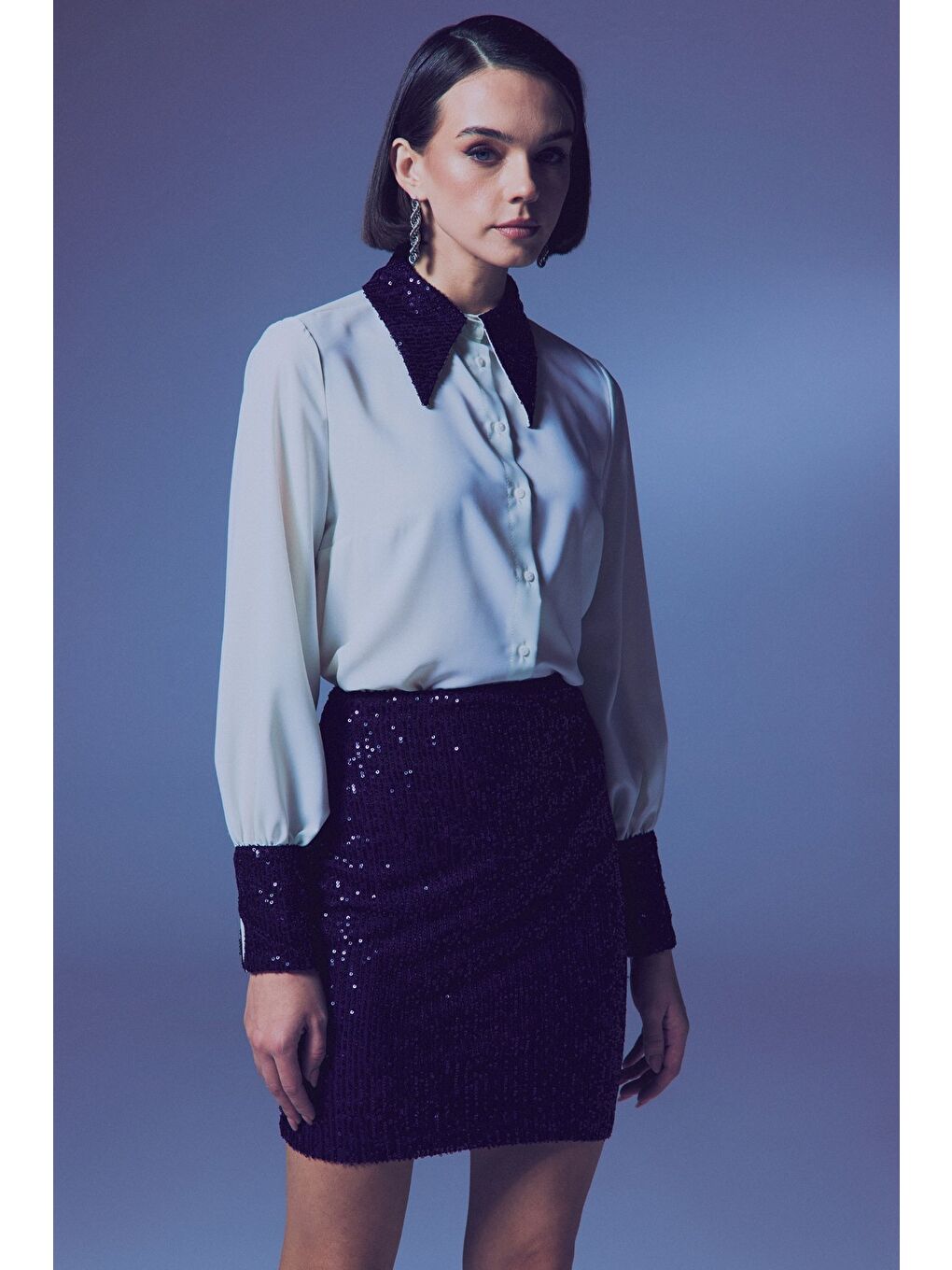 Payetli Mini Etek - Lacivert-5